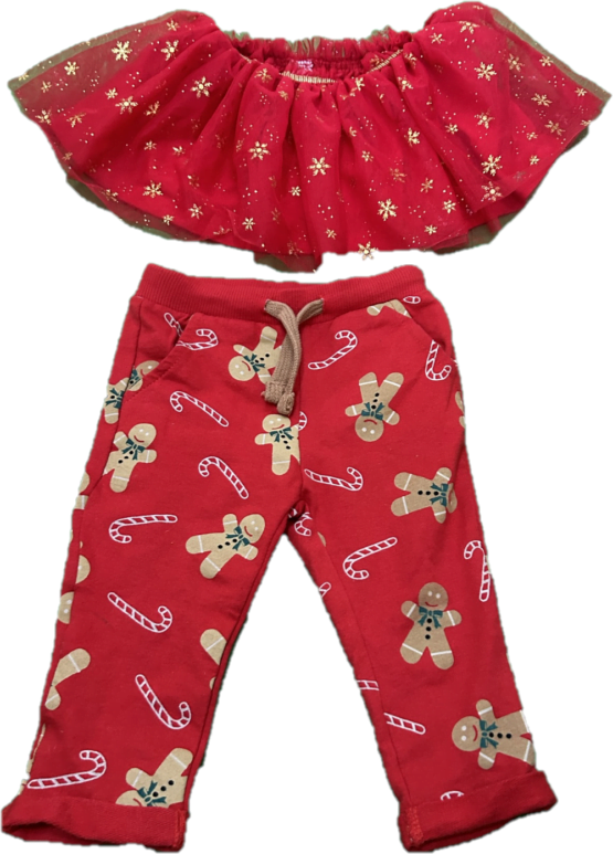 Fustita + Pantaloni bebe , tematica Craciun, 6-8 luni , 74 cm